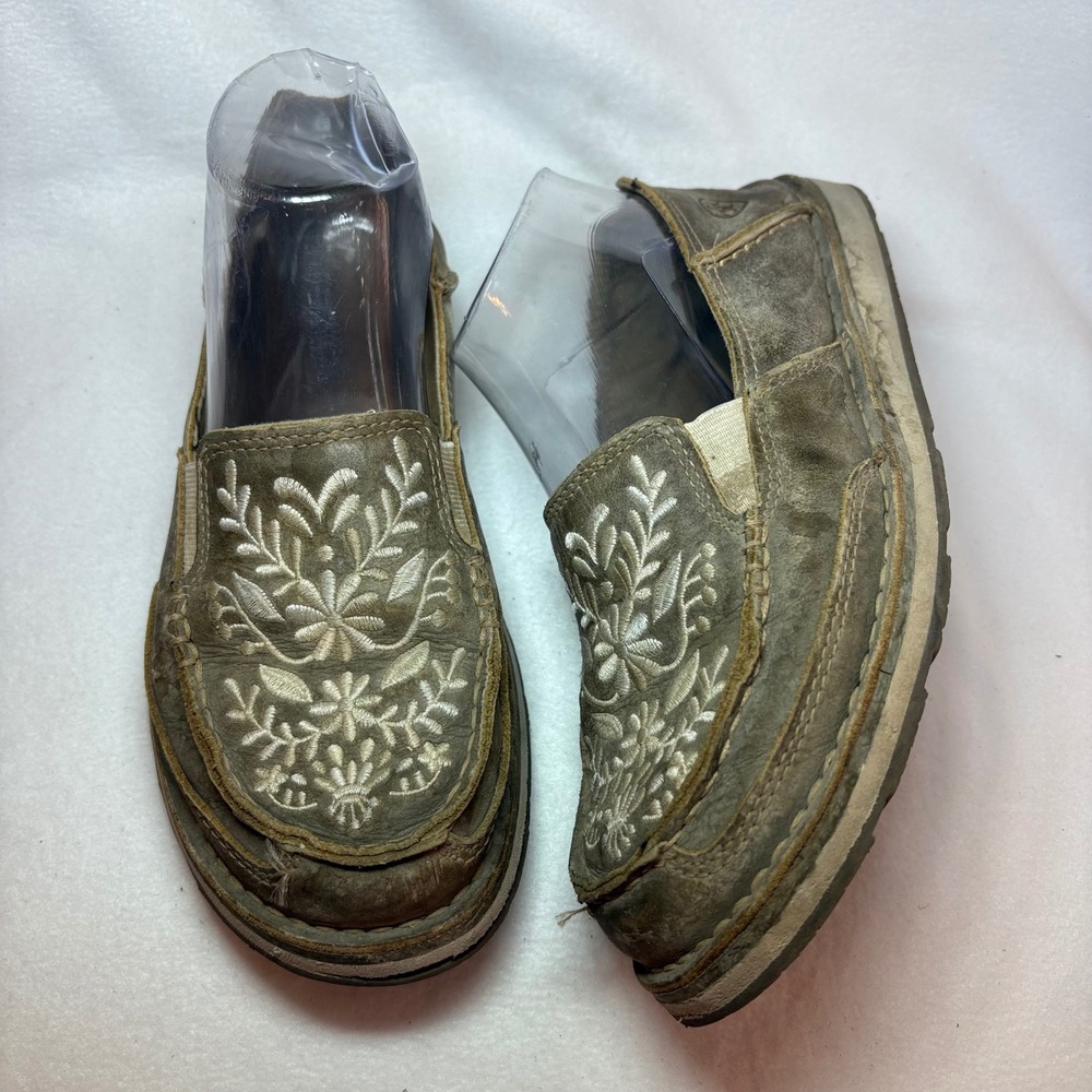 Ariat Cruiser Brown Leather Floral Embroidered Slip On Loafers Womens 7.5
